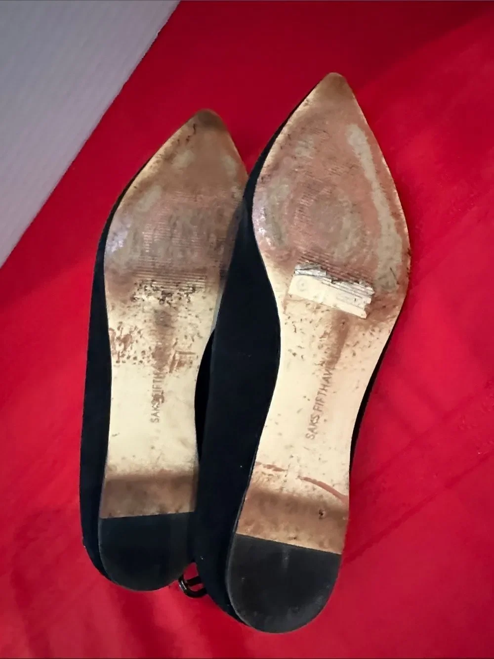 Saks 5th Avenue Black Pointed Toe Flats w/ Back Bow Tie - Size 8